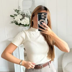 TOP MAILLE MANCHES COURTES BEIGE LOU