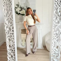 TOP MAILLE MANCHES COURTES BEIGE LOU