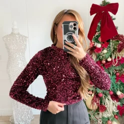 TOP SEQUINS MANCHE LONGUE LYDIA