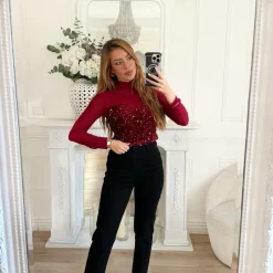 TOP TULLE SEQUINS BURGUNDY EVY