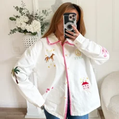 VESTE EN JEAN BLANCHE MOTIFS PÉLAGIE