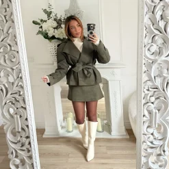 VESTE KAKI SUÉDINE À NOUER AMBRE