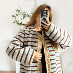 VESTE MOUMOUTE BLEUE RAYURES CHOCO JEANINE