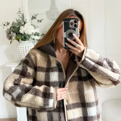 VESTE MOUMOUTE CAMEL CARREAUX À CAPUCHE MARAM