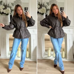 VESTE SIMILI CUIR CHOCO EMELINE