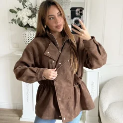 VESTE STYLE PARKA DAIM CHOCO EVE